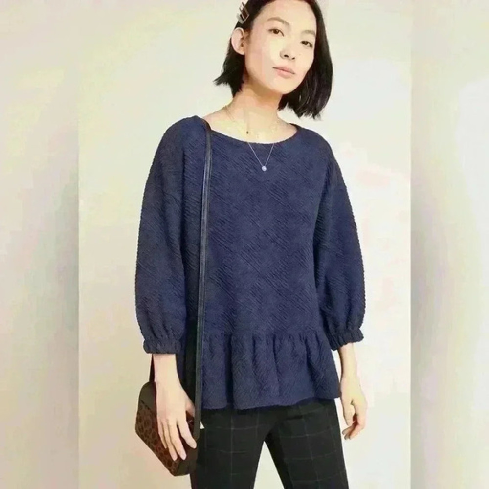 Maeve by Anthropologie Mikayla Peplum Top in Navy Blue Size XS